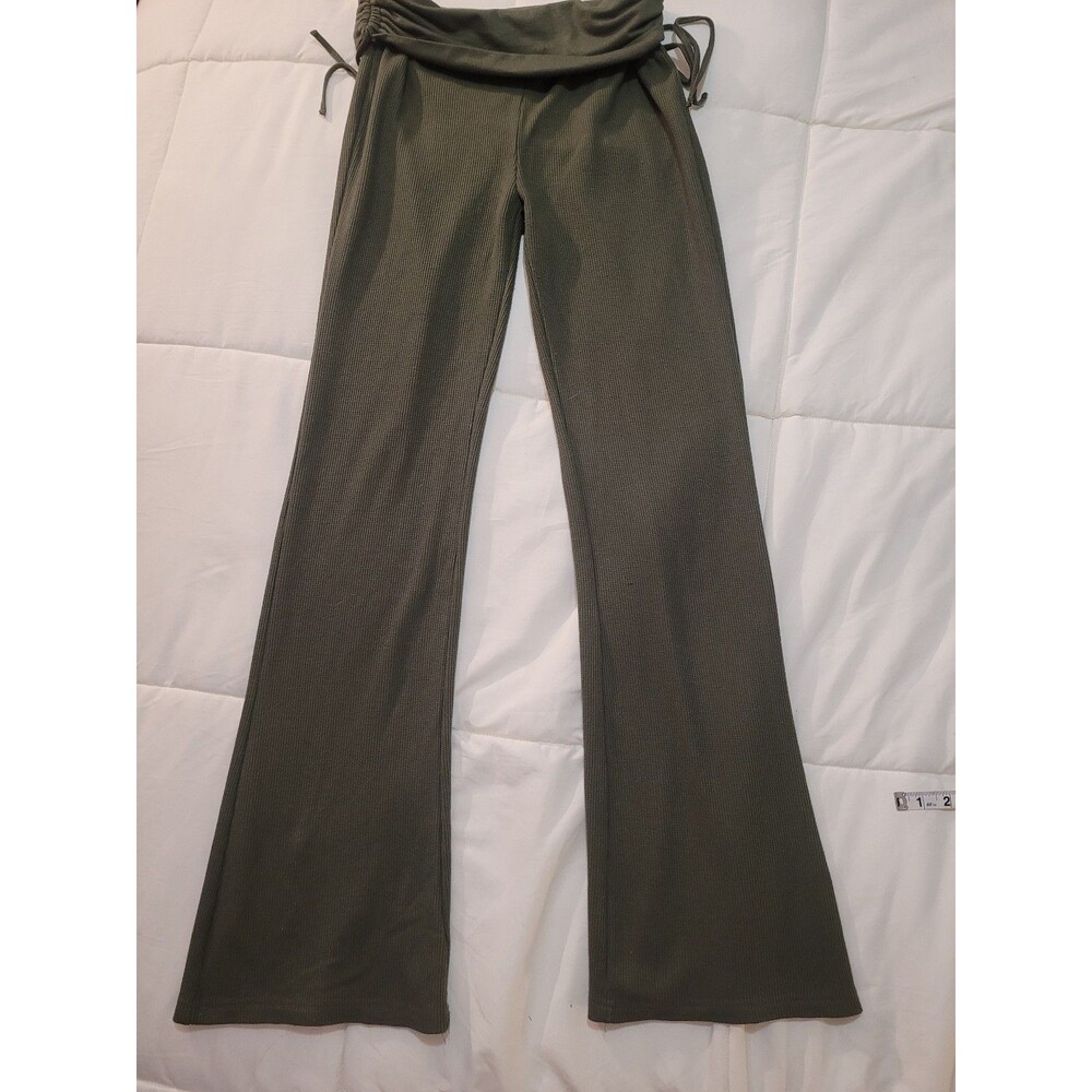 No Boundaries Size L Olive Ribbed Flare Lounge Pants Drawstring Waist